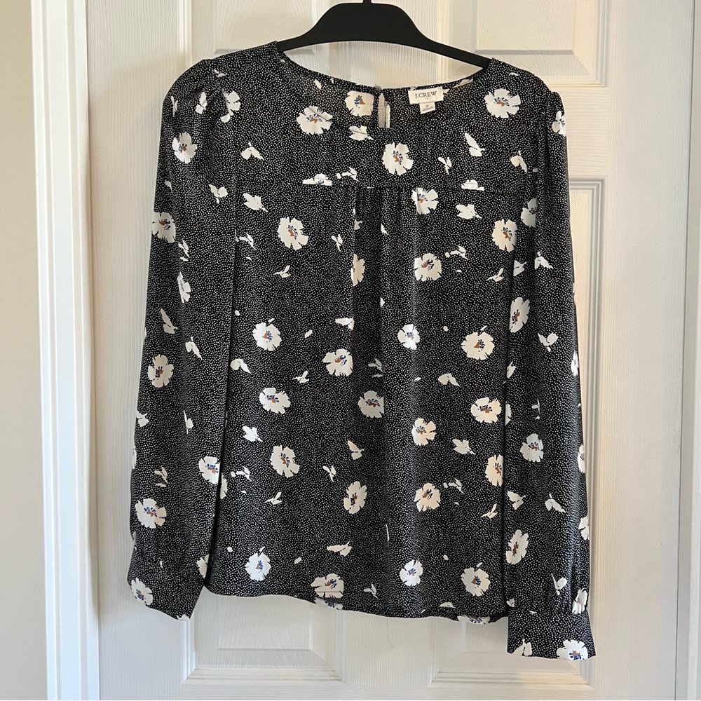 Jcrew Long-sleeve floral top with piping